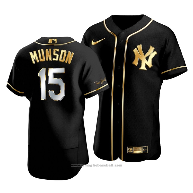 Maglia Baseball Uomo New York Yankees Thurman Munson Golden Edition Autentico Nero